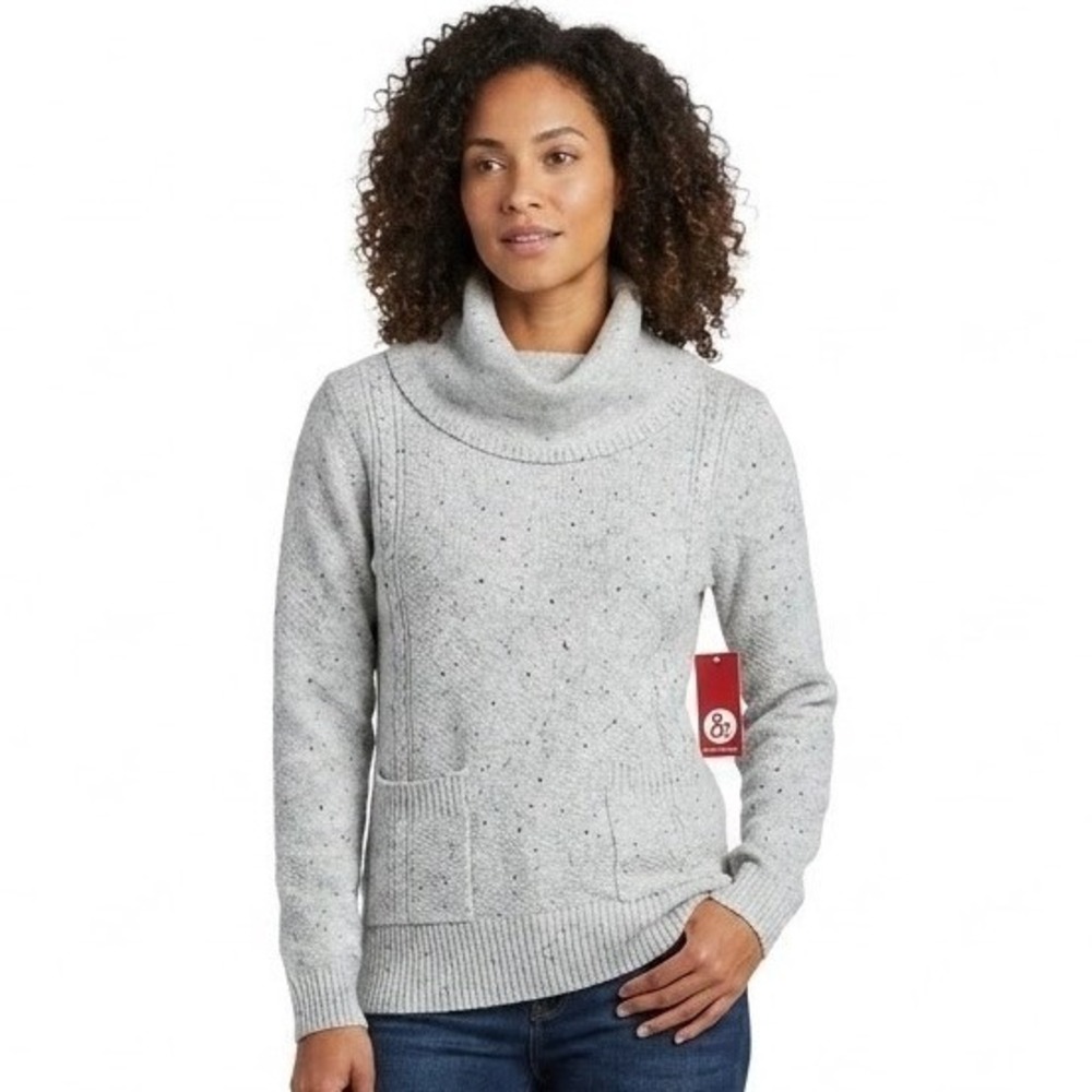 89th & Madison‎ Cowl Neck Sweater Womens Medium Grey Misty Melange Pockets NEW